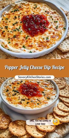 the recipe for pepper jelly cheese dip with crackers