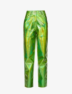 AMY LYNN - Lupe metallic high-rise straight-leg faux-leather trousers | Selfridges.com Look Festival, Green Trousers, Two Sisters, Leather Trousers, Faux Leather Pants, A Word, Lace Tops, Straight Leg Pants, Trousers Women