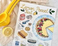 a recipe book with lemons and pie on it