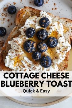 cottage cheese blueberry toast on a white plate