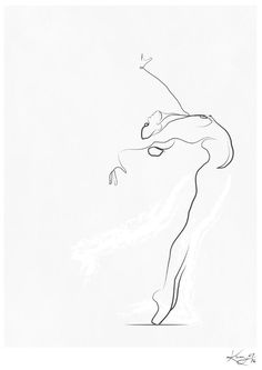 a black and white drawing of a person in the air with one arm extended out