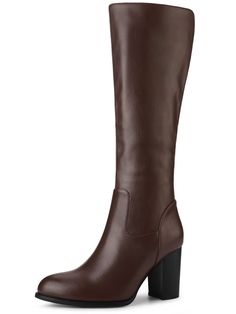 These Coffee Brown Faux Leather Knee High Boots are perfect for those winter months. They feature a durable leather material for long-lasting wear and are finished with a stylish, knee high design. Ideal for a variety of looks and occasions. Rubber sole Shaft measures approximately 14.2" from arch Boot opening measures approximately 10" around Halloween Costume Boots, Heeled Knee High Boots, Chunky Heels Casual, Brown Knee High Boots, High Leather Boots, Womens Chunky Heels, Faux Leather Boots, Knee High Leather Boots, Coffee Brown