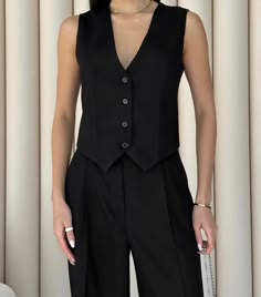 Black Linen Suit for Women Formal Event Pants Suit 2 Piece Set Vest Palazzo Pants with Pockets Business Suit Office Matching Set Casual Suit by ElenaKosminskaya on Etsy Suit Pants Women Outfits, Vest Formal Women, Vest And Trousers Outfit, Formal Vest Outfits For Women, Suit Vest Outfits For Women Casual, Coat Suit Women, Formals Women, Suit For Women Formal