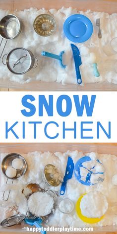 the snow kitchen is made out of rice and plastic spoons