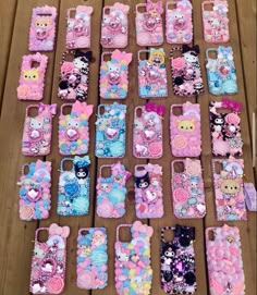 there are many cell phones made to look like they have hello kitty decorations on them