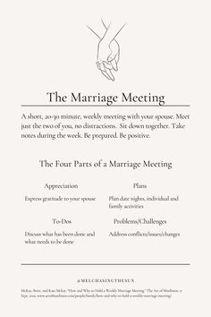 the marriage meeting flyer with two hands holding each other