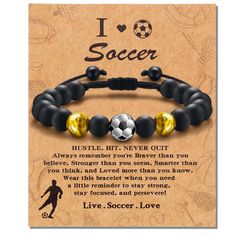 i love soccer bracelet with black and yellow beads