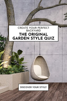 the original garden style quiz is on display in front of a tree and planter