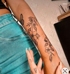 Arm Wrap Tattoo, Wrap Around Wrist Tattoos, Wrap Around Tattoo, Around Arm Tattoo, Wrap Tattoo, Girl Arm Tattoos, Flower Wrist Tattoos, Small Forearm Tattoos, Forarm Tattoos