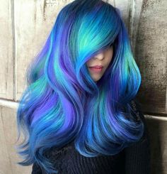 Hair Blue And Purple Hair, Multi Colored Hair, Beautiful Hair Color, Pretty Hair Color, Hair Dye Colors, Rainbow Hair