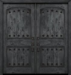 two dark wooden doors with metal handles