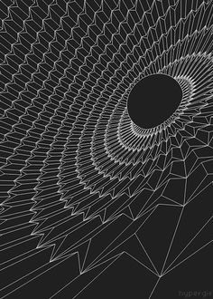 an abstract black and white background with lines in the center, forming a circular shape