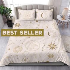 a bed with the words best seller on it and an image of a star pattern