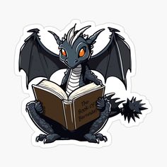 a dragon reading a book while sitting down