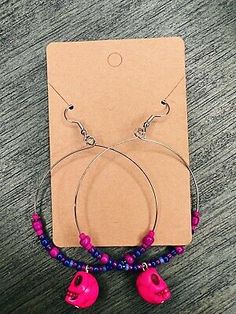 Handcrafted Large Seed Bead Hoops With Stone Skull Dangle | eBay Beaded Skull, Beaded Hoops, Seed Bead, First Class, Seed Beads, Seeds, Hoop Earrings, Beads, Tags