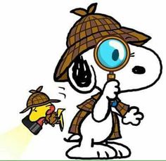 a cartoon dog wearing a hat and holding a magnifying glass in his hand