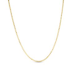 Petite and shimmering, this bead chain necklace is sure to become an instant favorite. Created in 14K gold, this versatile 1.2mm-wide style features glimmering diamond-cut beads. Buffed to a brilliant luster, this 18.0-inch necklace secures with a spring-ring clasp. Bead Chain Necklace, Bead Chain, Dainty Necklace, Diamond Cut, Beaded Chain, Necklace Designs, Spring Rings, Gemstone Jewelry, Gold Metal