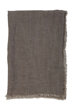 a gray blanket with fringes on it