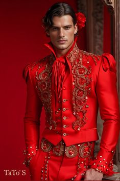 Spanish Traditional Clothing, Spanish Costume, Spanish Outfits, Spain Madrid, I See Red, Traditional Attire, Gold Embroidery, Men's Suits