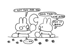 an ink drawing of two rabbits and one bunny with the words i love your face thank you, may i touch it no