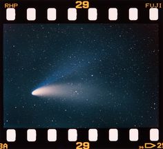 a film strip with an image of a comet in the sky