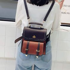 Square Leather Backpack, Preppy Backpack, Preppy Mode, Anti Theft Backpack