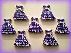 six decorated cookies with the words will you be my bride?