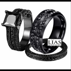 two black rings with diamonds on them