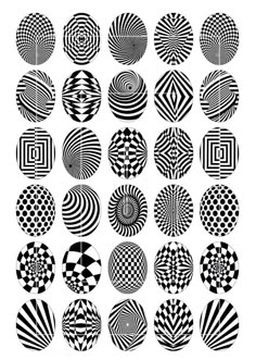 black and white circles are arranged in the shape of an optical illusion, with different patterns