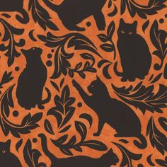 an orange and black pattern with cats on it