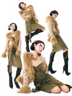 the woman is dressed up as a furry creature and posing for pictures with her legs spread out