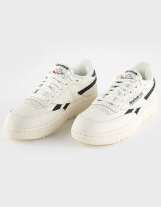 REEBOK Club C Double Revenge Womens Shoes - BLK/WHT | Tillys Black And White Rebook Shoes, Reebok C Club Double, Reebok Club C Double Outfit Women, Club C 85 Vintage Shoes, Reebok Club C Double Revenge, Reebok Club C Extra, Reebok Club C 85 Vintage, Reebok Club C Double, Club C 85 Vintage