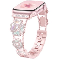 PRICES MAY VARY. Experience luxury with Omnillert's four-petal love clover rose gold Apple Watch band, symbolizing luck and hope. Dazzling diamond details add elegance, making it a standout accessory. Comfortable and stylish, it's the perfect gift or personal statement of taste Upgrade your style with this personalized diamond watch band for women girls, made from high-quality metal and sparkling rhinestones. Its polished, protective coating ensures durability, making it waterproof and sweatproo Watch Bands Women, Apple Watch Bands For Women, Iphone Watch Bands, Apple Watch Bands Women, Rose Gold Apple Watch, Slim Watches, Clover Jewelry, Gold Apple Watch, Clover Design