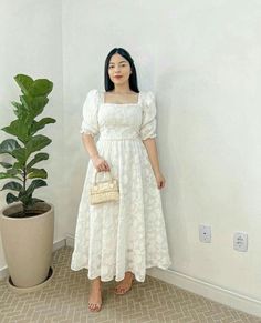 Simple White Frock Design, White Long Frock, Women White Dresses, White Frocks, Modest White Dress, Simple Long Dress, White Frock, Long Frock Designs