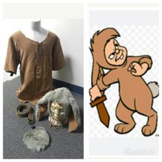 an image of a monkey holding a baseball bat and other items on the floor next to a t - shirt