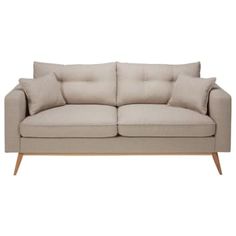 an image of a couch with pillows on the top and bottom cushions in beige color