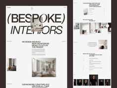 the inside pages of an interior design brochure, with black and white images