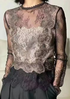 Embroidered Lace Top, Evening Blouses, Lace Tshirt, Lace Top Long Sleeve, Linen Maxi Dress, Beautiful Blouses, Lace Shirt, Embroidered Lace, Lace Blouse