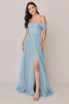 Model: Saije; Size: 4 French Blue Dress, Revelry Dresses, Fitted Corset, Tulle Straps, Wedding Parties Colors, Colorful Dresses Formal, Tulle Bridesmaid Dress, Bridesmaid Dress Colors, Corset Bodice