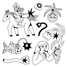 an image of zodiac symbols and astrologicals on a white background, black and white