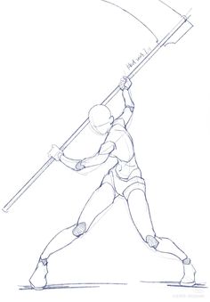 a drawing of a man holding a baseball bat in one hand and an arrow in the other