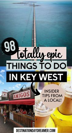 Large bridge over ocean in the Florida keys with words overtop '98 totally epic things to do in Key West' Key West Lighthouse, Florida National Parks, Florida Travel Destinations