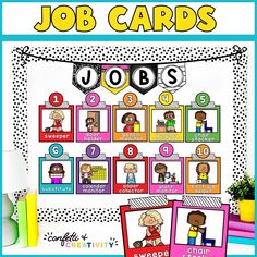 the job cards are organized and ready to be used for children's work on their jobs