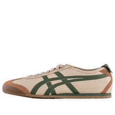 The Onitsuka Tiger Mexico 66 'Brown Green' is a timeless classic that combines vintage style with modern touches. Crafted from premium leather, the sneaker features a cross-stitched heel for added stability and all-day comfort. Perfect for urban living, work and leisure, the Mexico 66 is inspired by the 60s and is sure to be a hit. The classic brown and green colorway will add a touch of sophistication to any outfit. (SNKR/Retro/Unisex/Low Top) Japanese Athletes, Surfer Shoes, Tiger Mexico 66, Onitsuka Tiger Mexico 66, Mexico 66, Sneakers Collection, Classic Brown, Onitsuka Tiger, Urban Living