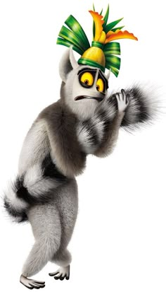 a cartoon lemurd with a green and yellow hat