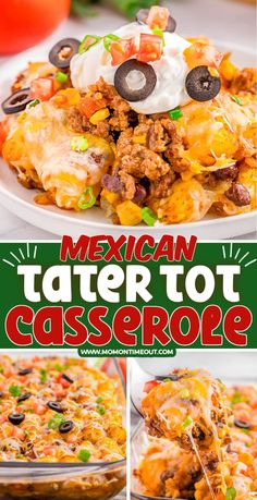 mexican tater tot casserole recipe with the title overlaying it