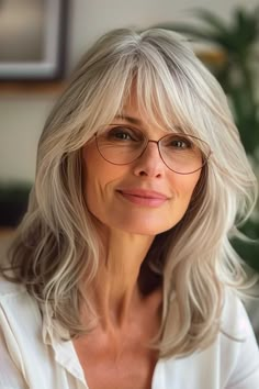 Long Hair Subtle Bangs, Blonde For Over 50, Ladies Medium Length Hairstyles, Bangs On Older Women, Over 60 Long Hairstyles, Hair Styles For Women Over 70, Face Framing Layers With Bangs, Bangs 2024, Bangs Over 50