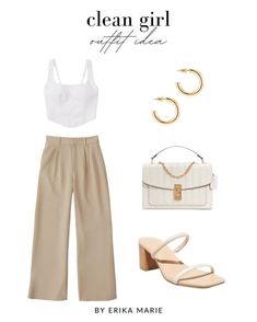 Clean Girl Summer Outfits, Clean Girl Aesthetic Outfits, Clean Girl Summer, Erika Marie, Beige Clothes, Clean Girl Outfits, Girl Aesthetic Outfits, Girls Night Out Outfits, Travel Capsule