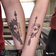 two people with matching tattoos on their arms