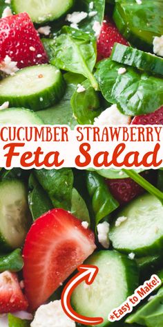 cucumber strawberry feta salad with spinach and strawberries